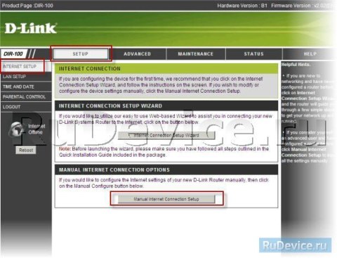 Настройка подключения к Интернет на роутере D-Link DIR-100 Настройка подключения к Интернет на роутере D-Link DIR-100