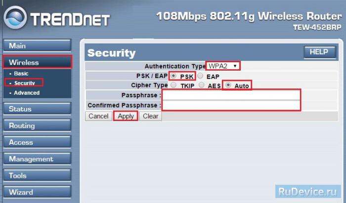 Настройка Wi-Fi на роутере TRENDNet TEW-452BRP
