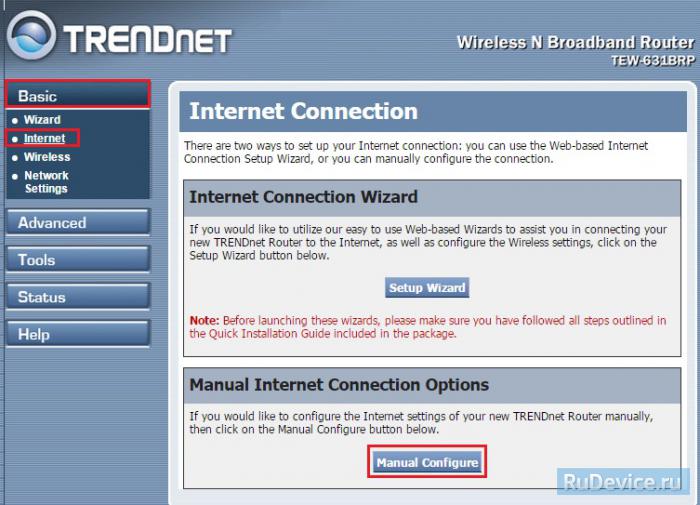 Настройка подключения к Интернет на роутере TrendNet TEW-631BRP