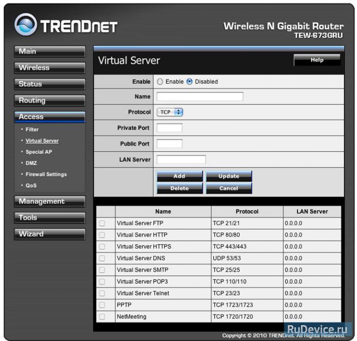 Переадресация\Проброс портов роутера TrendNet TEW-651BR