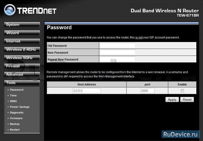 Смена заводского пароля на роутере TrendNet TEW-671BR