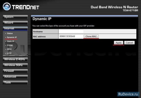 NAT при автоматическом получении IP адреса (DHCP) на роутере TrendNet TEW-671BR