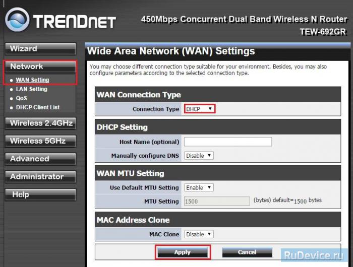 NAT при автоматическом получении IP адреса (DHCP) на роутере TrendNet TEW-692GR