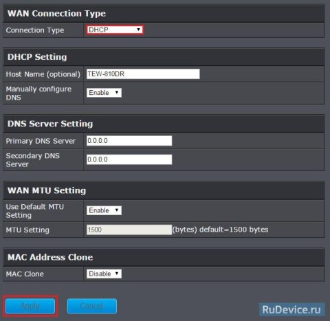 NAT при автоматическом получении IP адреса (DHCP) на роутере TrendNet TEW-810DR